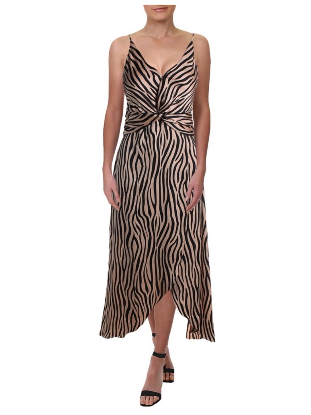 Aqua Women's Copper and Black Zebra Print Twist-Front Maxi Dress